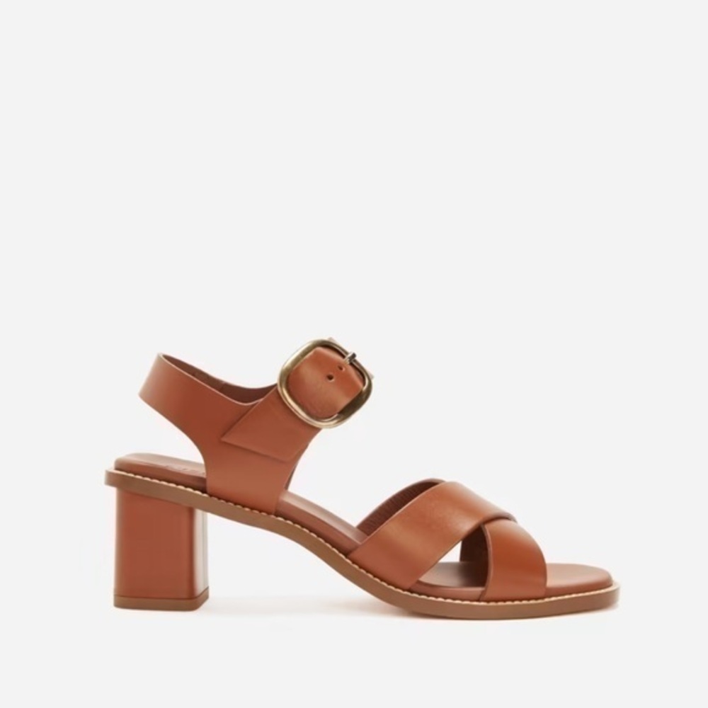 Everlane Womens Sienna Brown The Italian Leather Buckle Heel